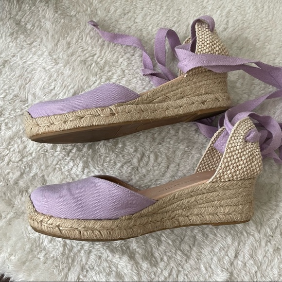espadrille Lilac Canvas Lace Up Wedge Espadrilles - Low Wedge - EU38/UK5 - Picture 7 of 12